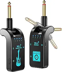 Sistema Sem Fios Para Guitarra De 2,4 GHz Com 8 Canais Transmissor E Recetor Sem Fios Para Guitarra Elétrica, Baixo E Instrumentos De Sopro Elétricos, Transmissão Em Tempo Real De 48 K/16 Bits (Preto)
