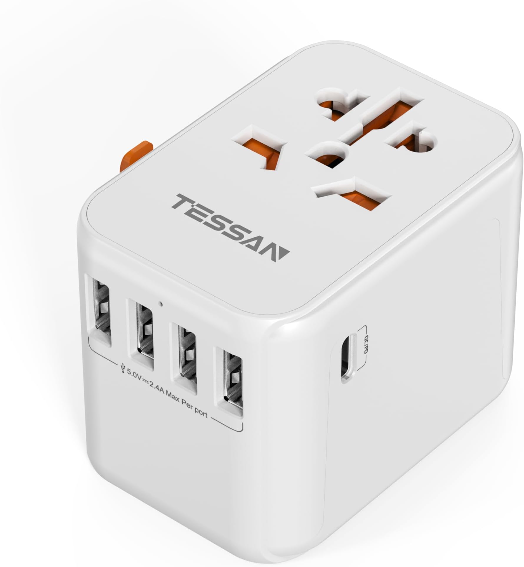 Universal Power Adapter, International Plug Adapter with 5 USB Outlets(1 USB C), Travel Worldwide Essentials, Worldwide Power Outlet for US to Europe European England EU UK AUS (Type C/G/A/I)