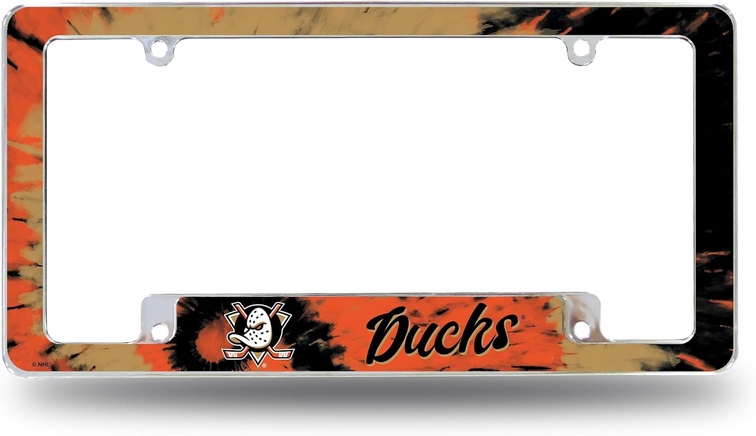 Rico Industries NHL Hockey Anaheim Ducks Tie Dye 12" x 6" Chrome All Over Automotive License Plate Frame for Car/Truck/SUV