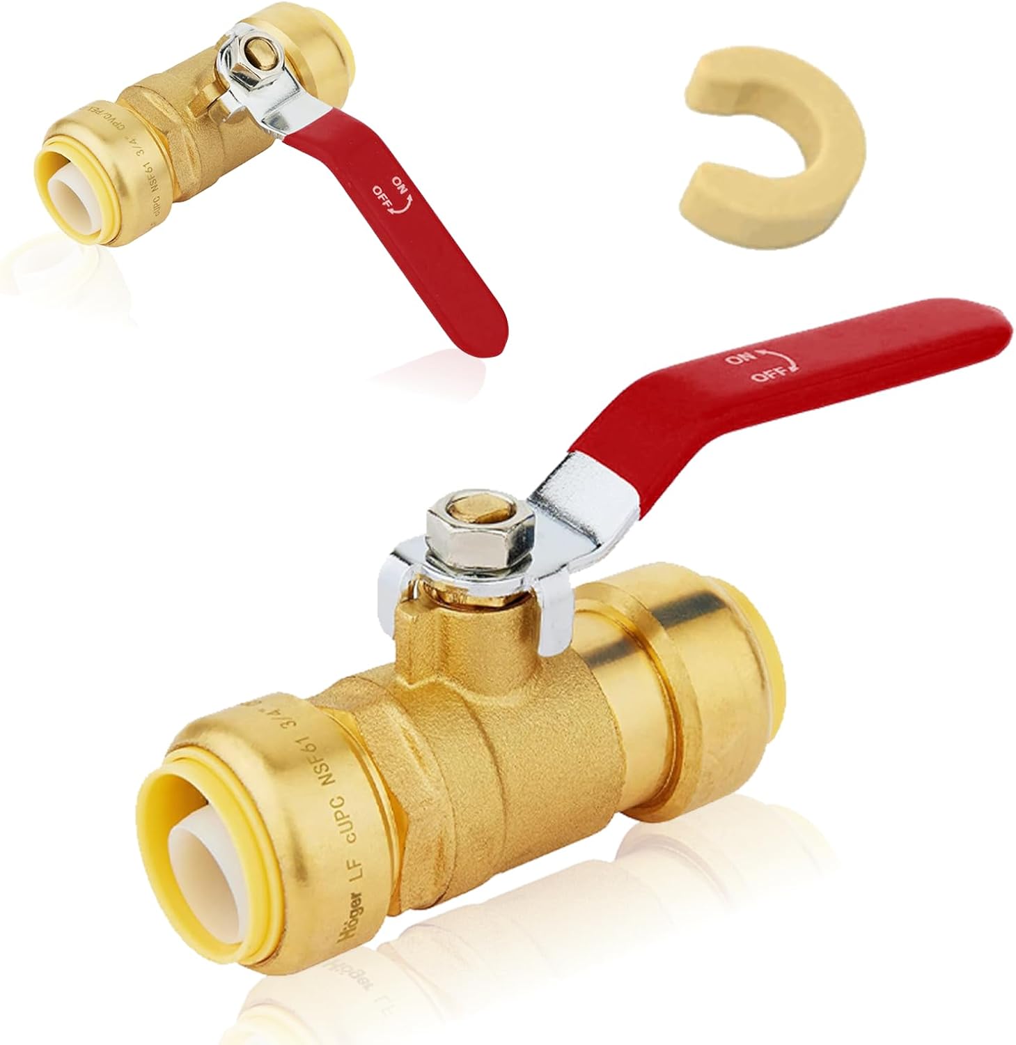 (Pack of 2) Seelink 1 Inch Push-Fit Ball Valve with Disconnect Clip Tools, Brass Shut Off Valve for Pex CPVC and Copper Pipe Connection, Red