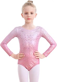 Kids Gymnastics Leotard for Girls Long Sleeves Sparkly Athletic Dance Biketard Unitard Outfit for 5-12 Years