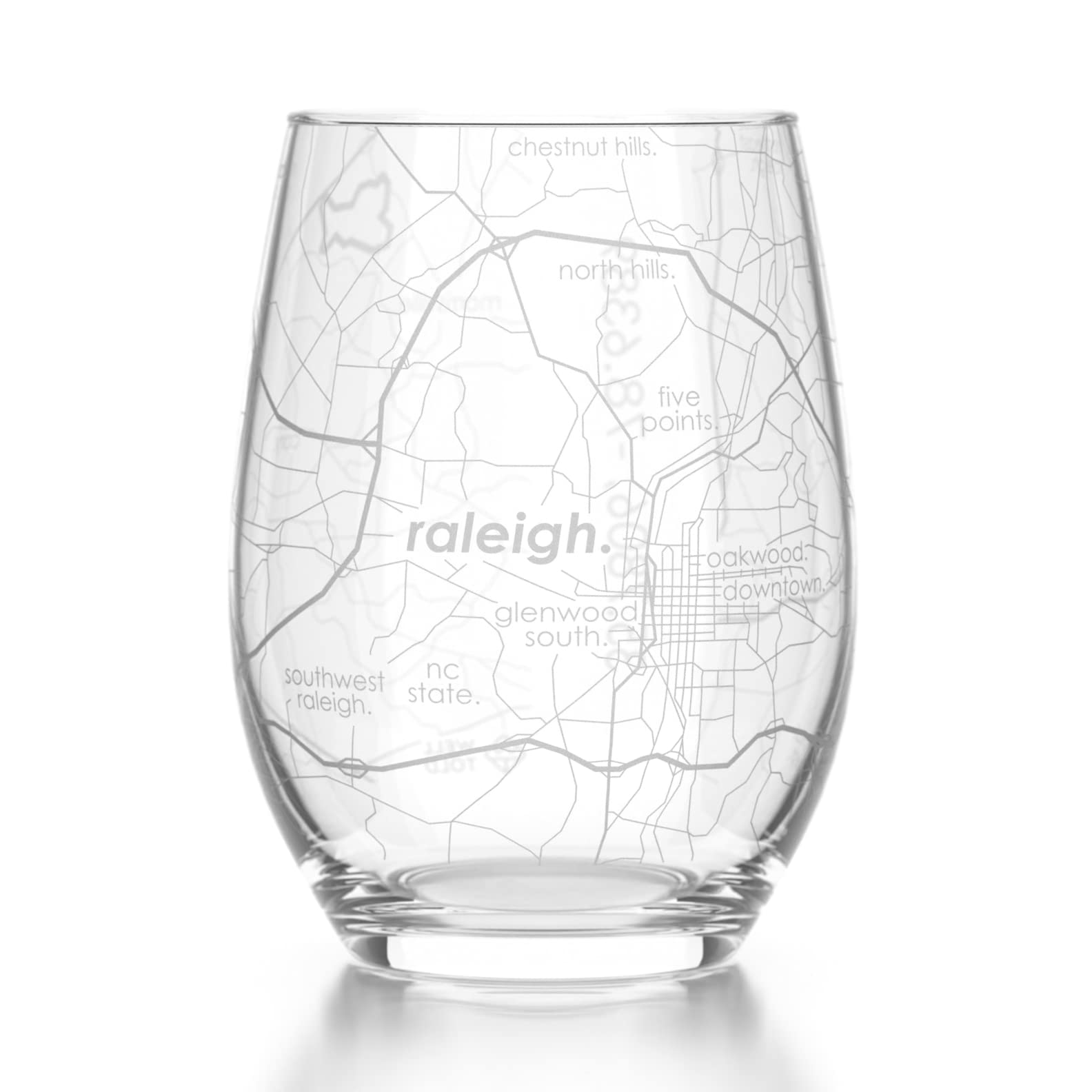 Well Told Engraved Raleigh North Carolina Map Stemless Wine Glass