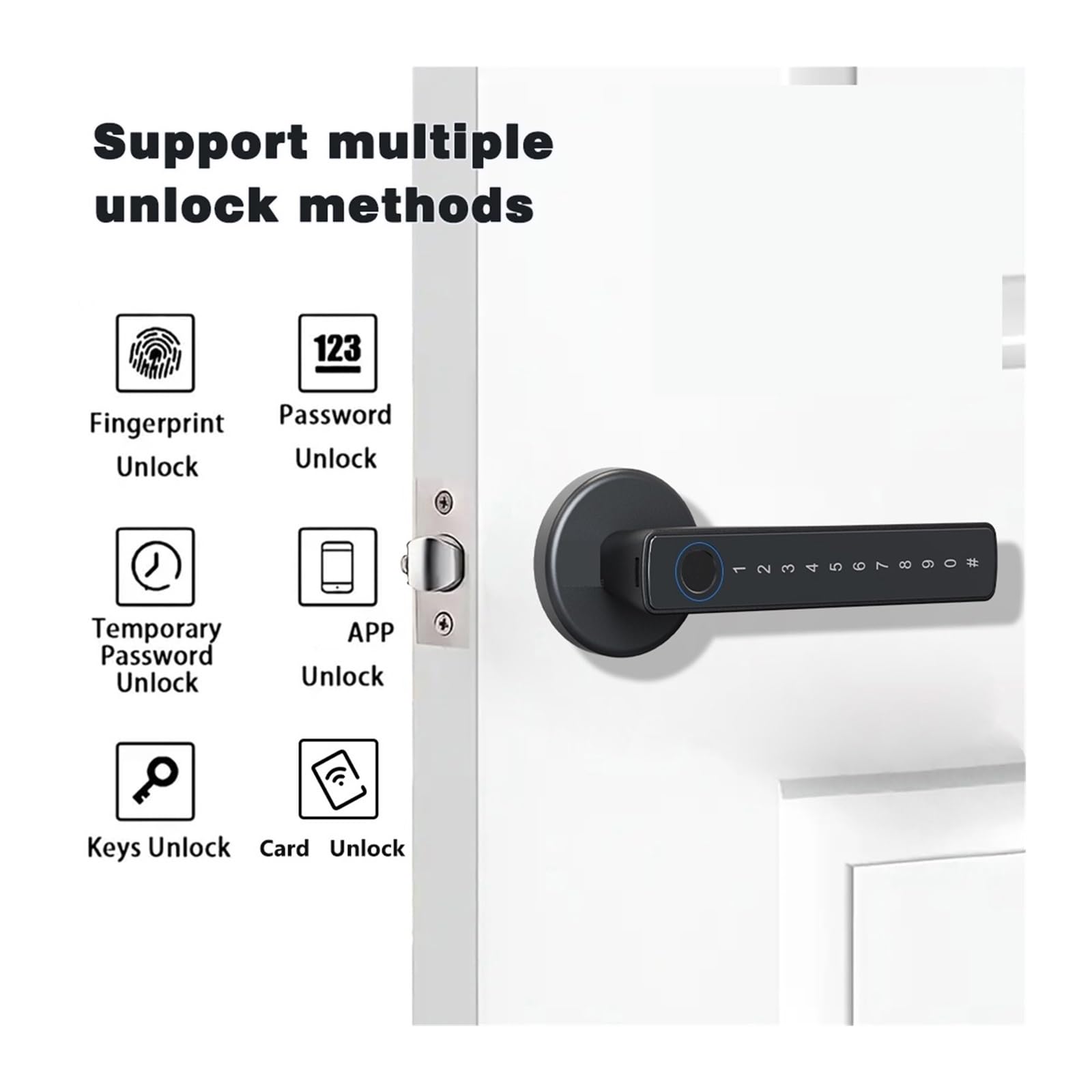 Serrure à empreinte digitale intelligente Bluetooth, carte de code d'accès, porte en bois, chambre à coucher, entrée sans clé(Zwart)