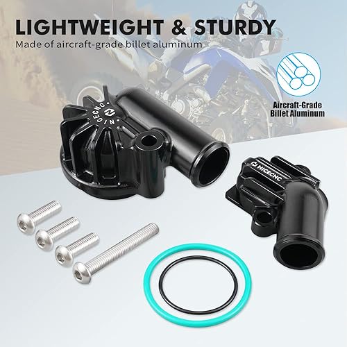 Miniatura 4 de NICECNC Cubierta de salida de entrada de termostato negra para bomba de agua, compatible con Yamaha Raptor 700 2006-2022 2023, Raptor 700R 2009,