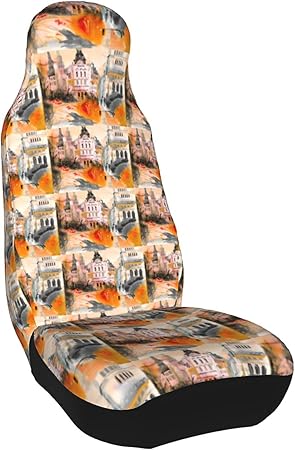 Amazon 車用シートカバー オーストリアのシックな現代アート水彩色鉛筆オイルアートカラーイラスト手描きアートワークポスター おしゃれ かわいい マルチカラー 軽自動車 普通車 フロント座席適用 1ps シートカバー 車 バイク