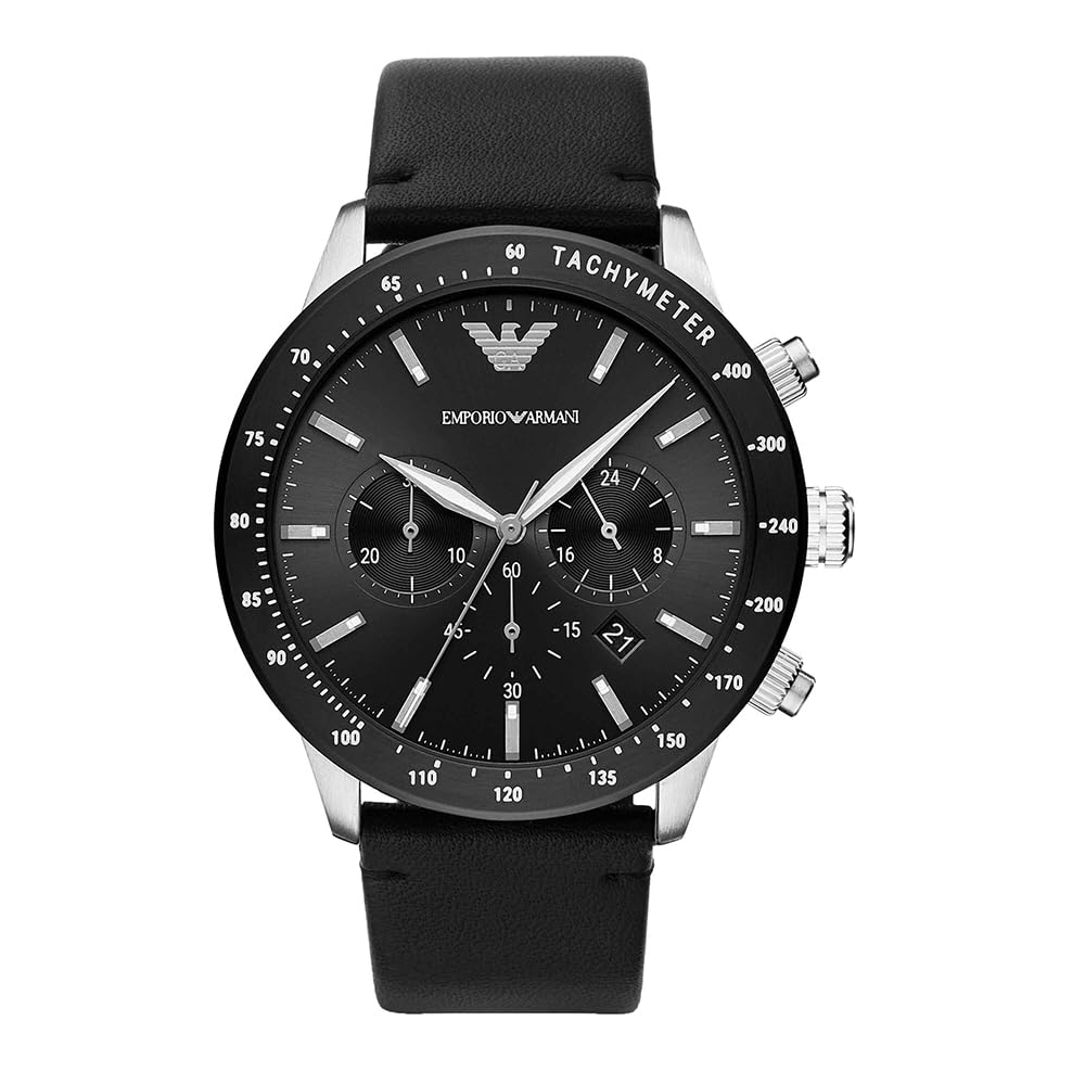Men Black Dial Leather Analog Watch - AR11243