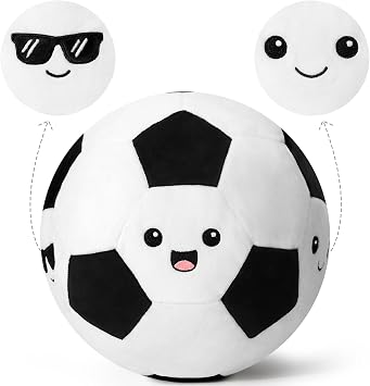 Achwishap Soccer Ball Plush, Cute Sports Ball Stuffed Toy with 3 Facial Expressions, Soft Throw Plushies Pillow for Room Decor, for Boys Girls Sports Lovers, 10 Inch