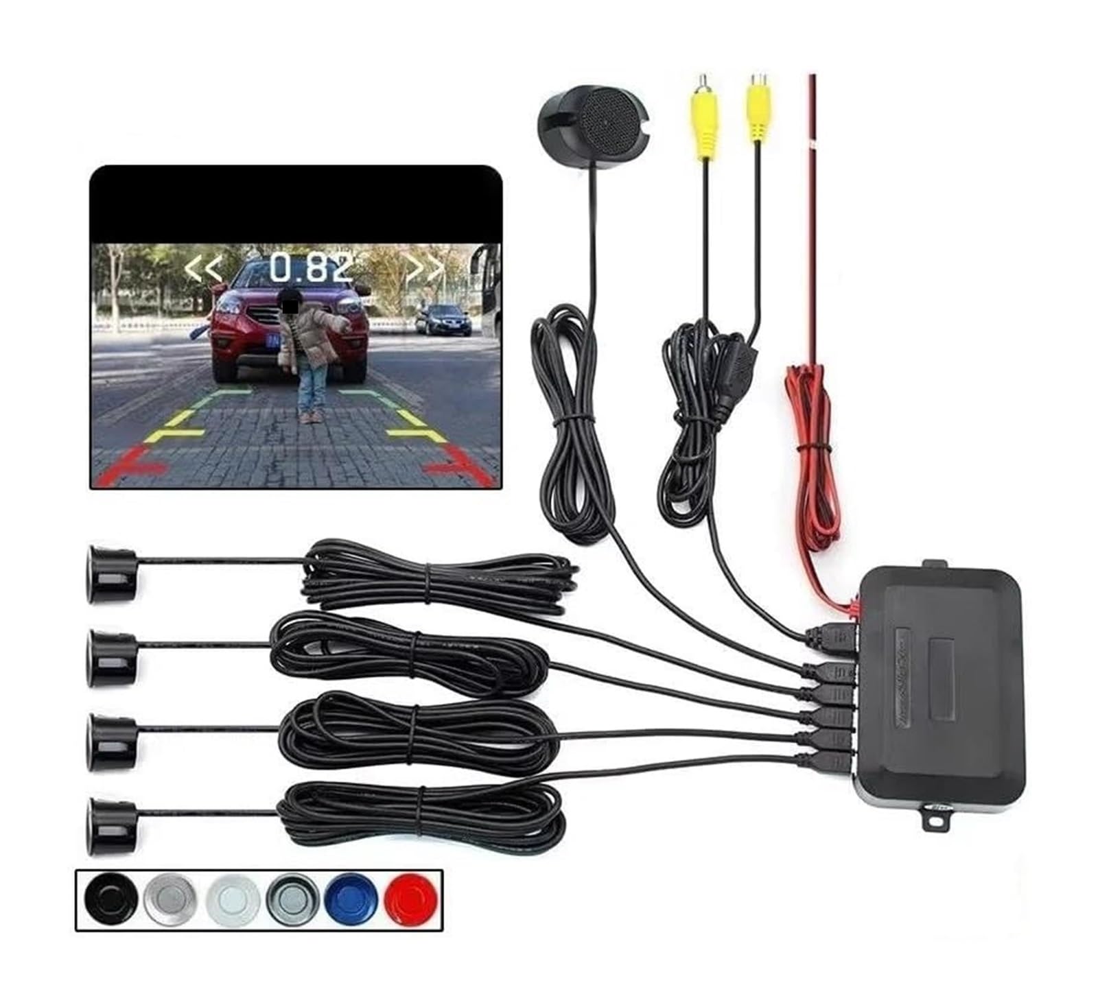 Radar Marcha Atrás Trasero para Coche Sensor Aparcamiento AHD 22 Mm Asistencia Seguridad para con Pantalla Sensor De Aparcami(Negro)