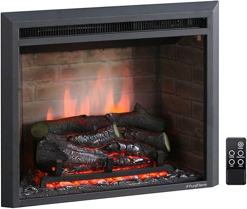 PuraFlame - Inserto eléctrico de chimenea occidental con sonido crepitante de fuego, control remoto, 7501500 W, negro, 22 5364 pulgadas de ancho x