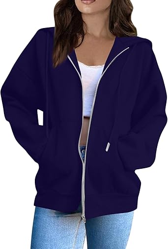 OIOLOYJM Zipper Hoodies for Women Long Sleeve Oversized Sweatshirts Y2k Drawstring Soft Jacket 2025 Fall Fashion with Pockets