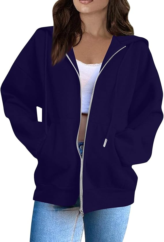 OIOLOYJM Zipper Hoodies for Women Long Sleeve Oversized Sweatshirts Y2k Drawstring Soft Jacket 2025 Fall Fashion with Pockets