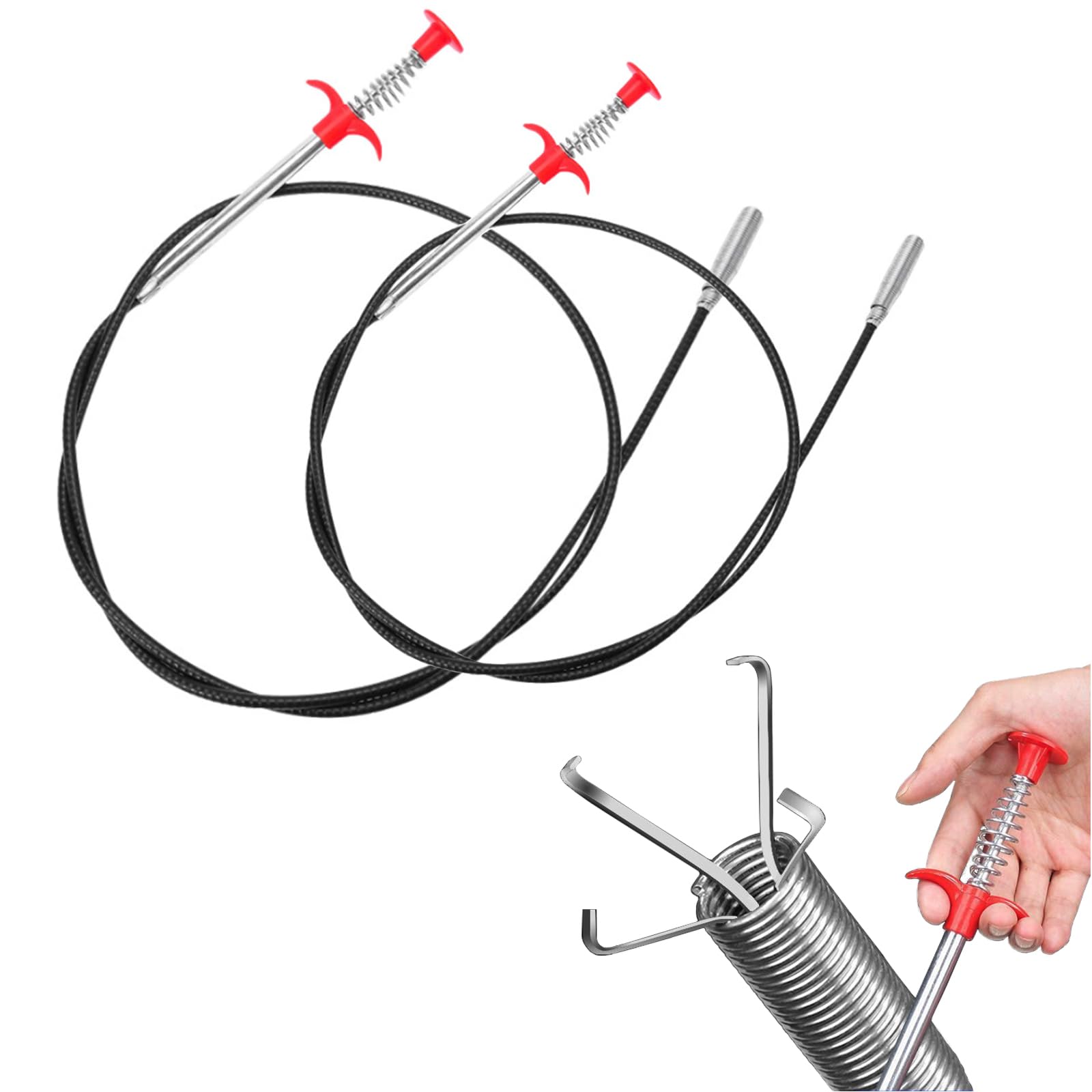 Celugud パイプクリーナー 2本(160cm+90cm) ピックアップツール パイプ掃除 柔らかい 自由に曲がる 4本ワイヤー爪 掃除 排水管 排水溝 毛髪 ゴミの詰まり キッチン 風呂 洗面所トイレ