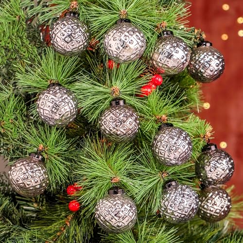 IndianShelf 12 Piece Mercury Round Ball Glass Christmas Tree Ornaments 2"
