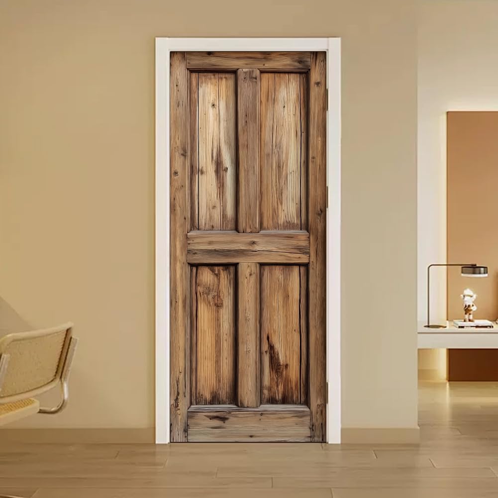 arricraft 2 Sheets Self-Adhesive Door Sticker, 31.5x78.7inch Dilapidated Wooden Doors Pattern Door Murals Stickers PVC Removable Wallpaper Decoration for Bedrooms ​Living Room