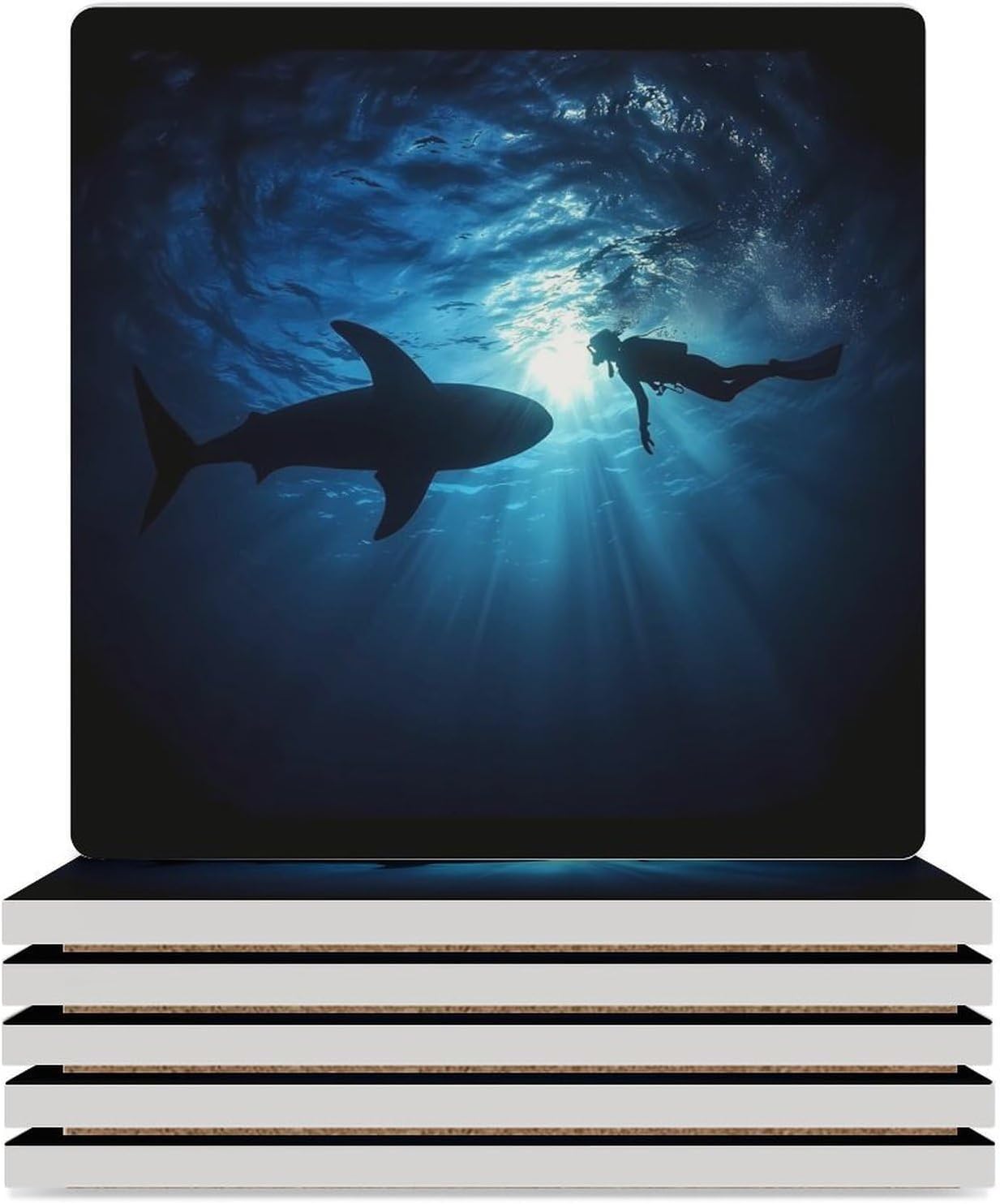 Freediver with Whale Shark Coasters for Drinks Square Table Coasters Set Cup Mats with Cork Base