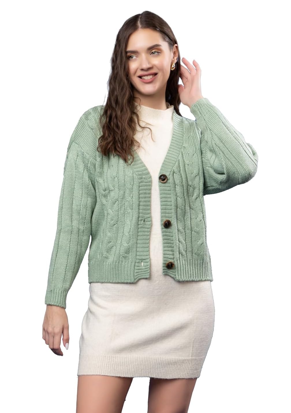 prashar Women Woolen V Neck Casual Wear Stylish 3 Button Cardigan Sweaters for Winter Season-picture-21