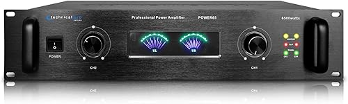 Technical Pro Sistema PA portátil profesional, amplificador de potencia estéreo digital de 2 canales con amplificador de audio de potencia de 6500