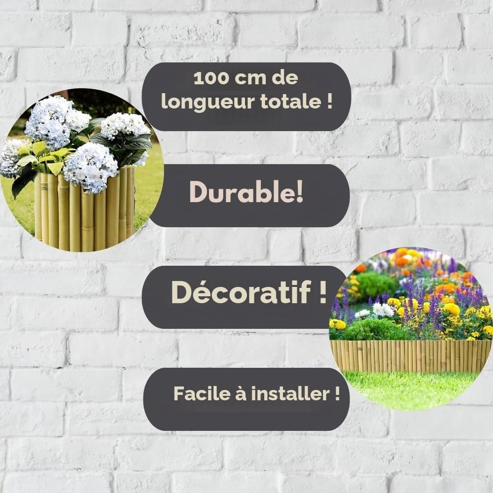 Garden Mile Lot de 4 rouleaux de bordure de pelouse 15 cm x 100 cm en bois de bambou robuste idéal pour pelouse, allées, parterres de fleurs, bordures de jardin, bordures polyvalentes