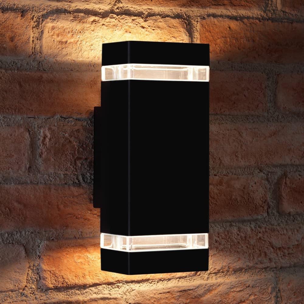 Manningham Lighting LED Outdoor Wall Lamp, Aluminum Up/Down Outside Wall Light Exterior Wall Sconce, 2X 5W 3000K Warm White Bulbs Included, IP44 Waterproof, Black