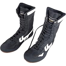 Mens Boxing Boots.Fitness Training Boxing Boots.Teenagers Muay Thai Kickboxing Sparring Boxers Trainers Martial Arts Shoes. | Rubber Sole | Black/Red