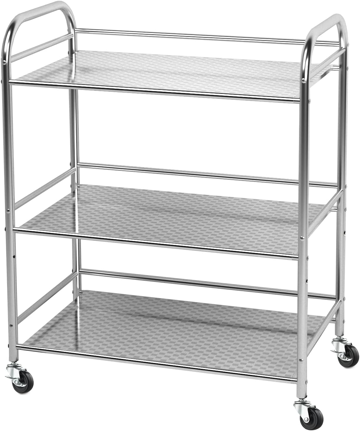 3-Shelf Rolling Cart Durable Shelving Units on Wheels Stainless Steel Kitchen Microwave Oven Stand - Bathroom Garage Storage Shelves 24 Inches Wide