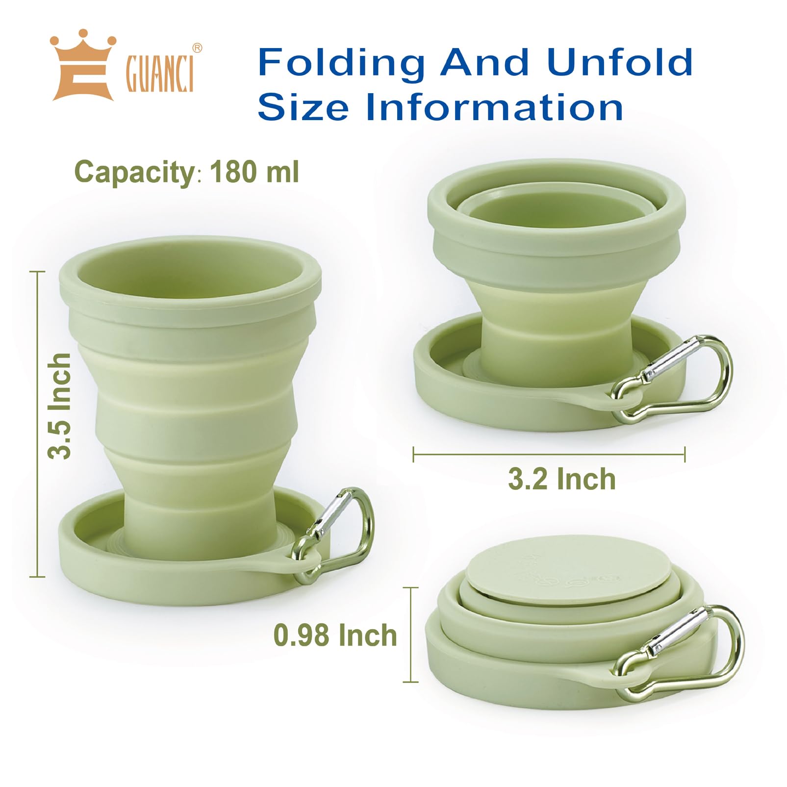 GUANCI - Juego de 4 Tazas de Viaje Plegables de Silicona, con Tapas, Coloridas y expandibles, sin BPA, portátil, Graduado
