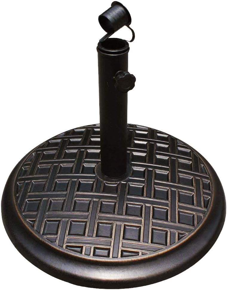 HOMEFUN 33LB Umbrella Base Stand Holder, Outdoor Cement Round Central Pole Heavy Duty 18-in Diameter Cast Stone Rust Free