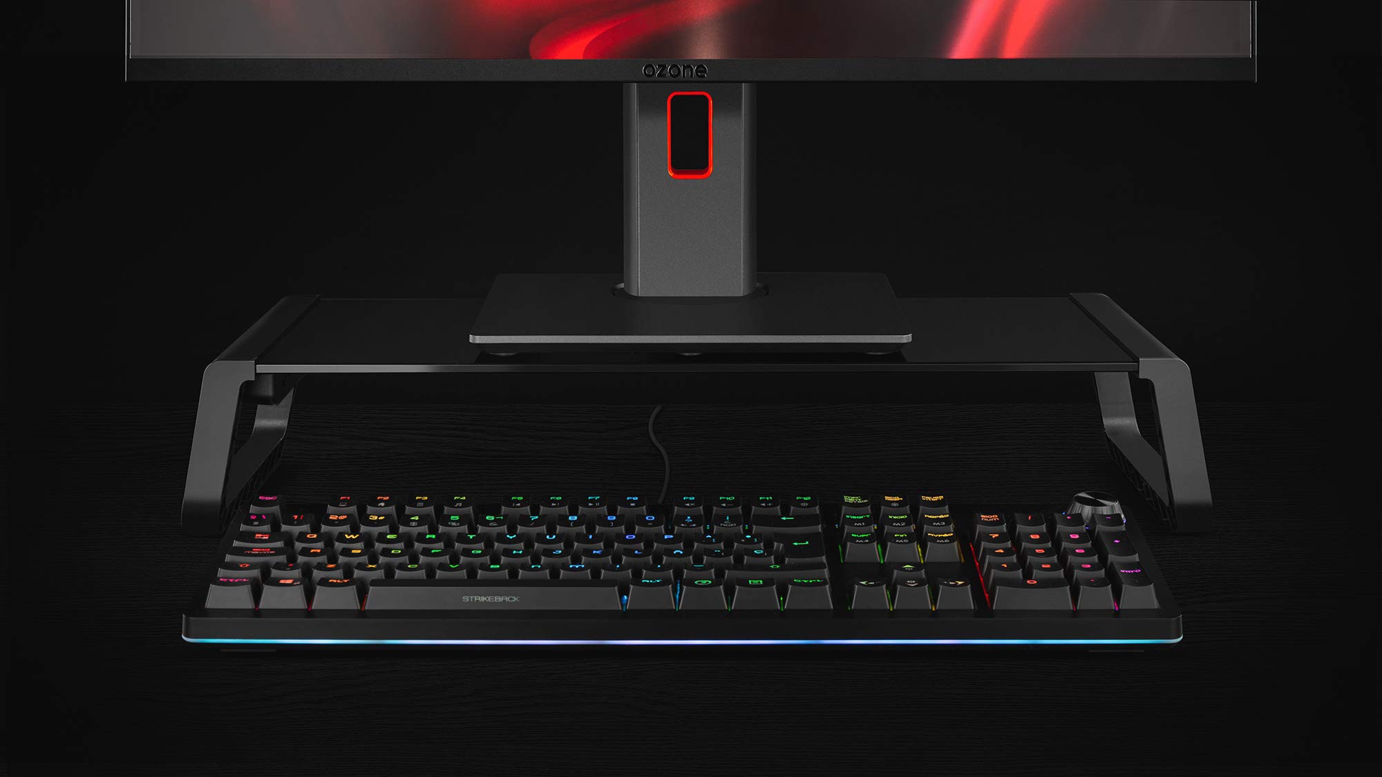 OZONE GAMING GEAR Monitor Stand Riser Pro -OZRISERPRO- Supporto portatile per PC - Vetro temperato, 4xUSB 3.0, nero
