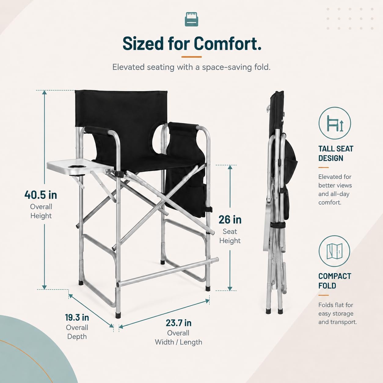 mefeir 26" Tall Directors Chairs Foldable, Portable Makeup Chair, 300 Lbs image 2