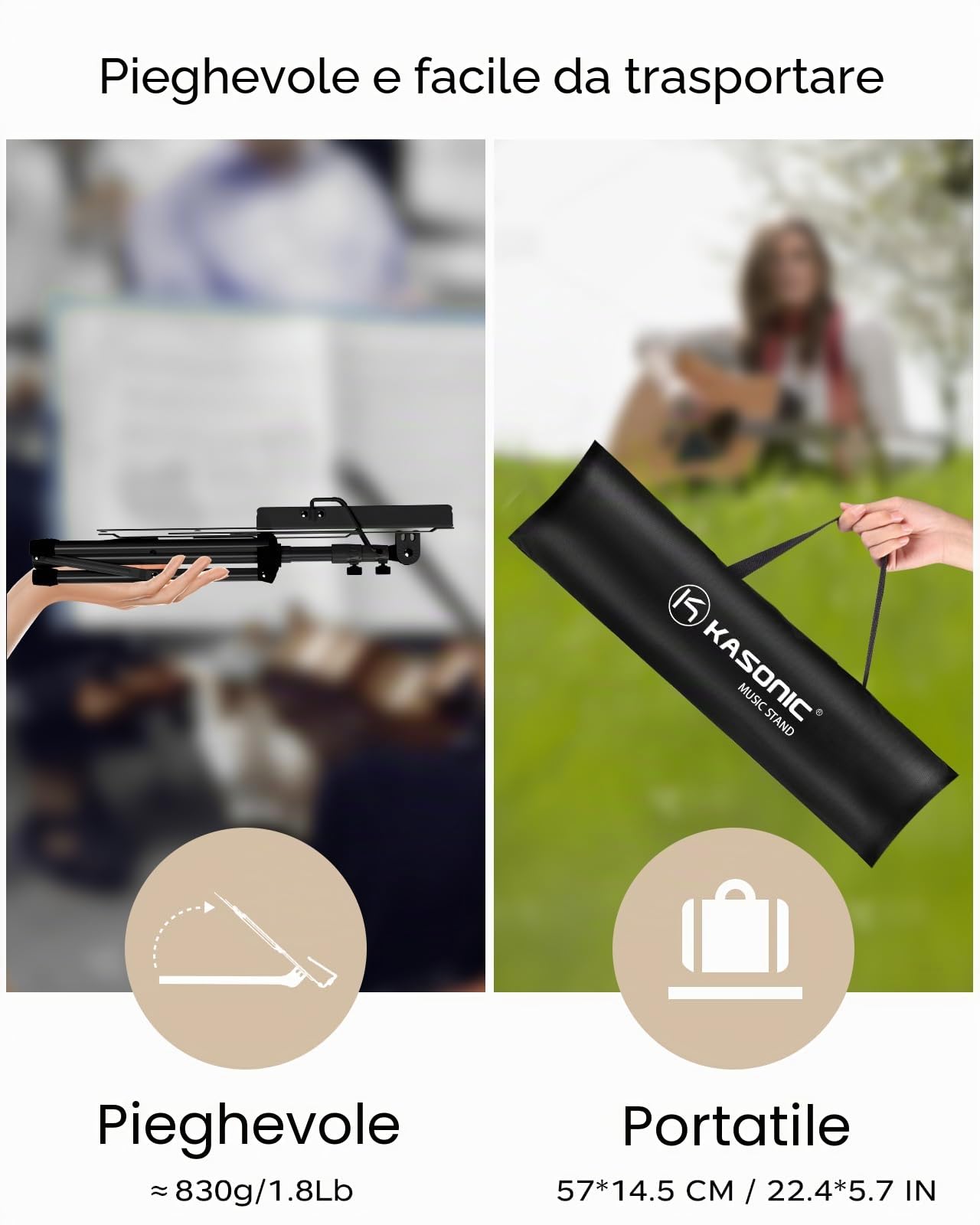 K KASONIC Leggio, Kasonic 2 in 1 Leggio per spartiti pieghevole a doppio uso e supporto per libri da tavolo, portatile e leggero con supporto per clip per spartiti