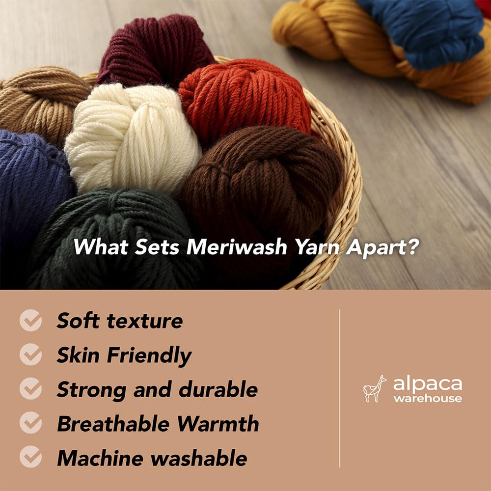 Alpaca Warehouse Meriwash - 100% przędza z wełny merynosów Superwash, 100 gramów, waga Hank DK, pochodząca bezpośrednio z Peru, niebiańsko miękka i idealna do robienia na drutach i szydełkowania
