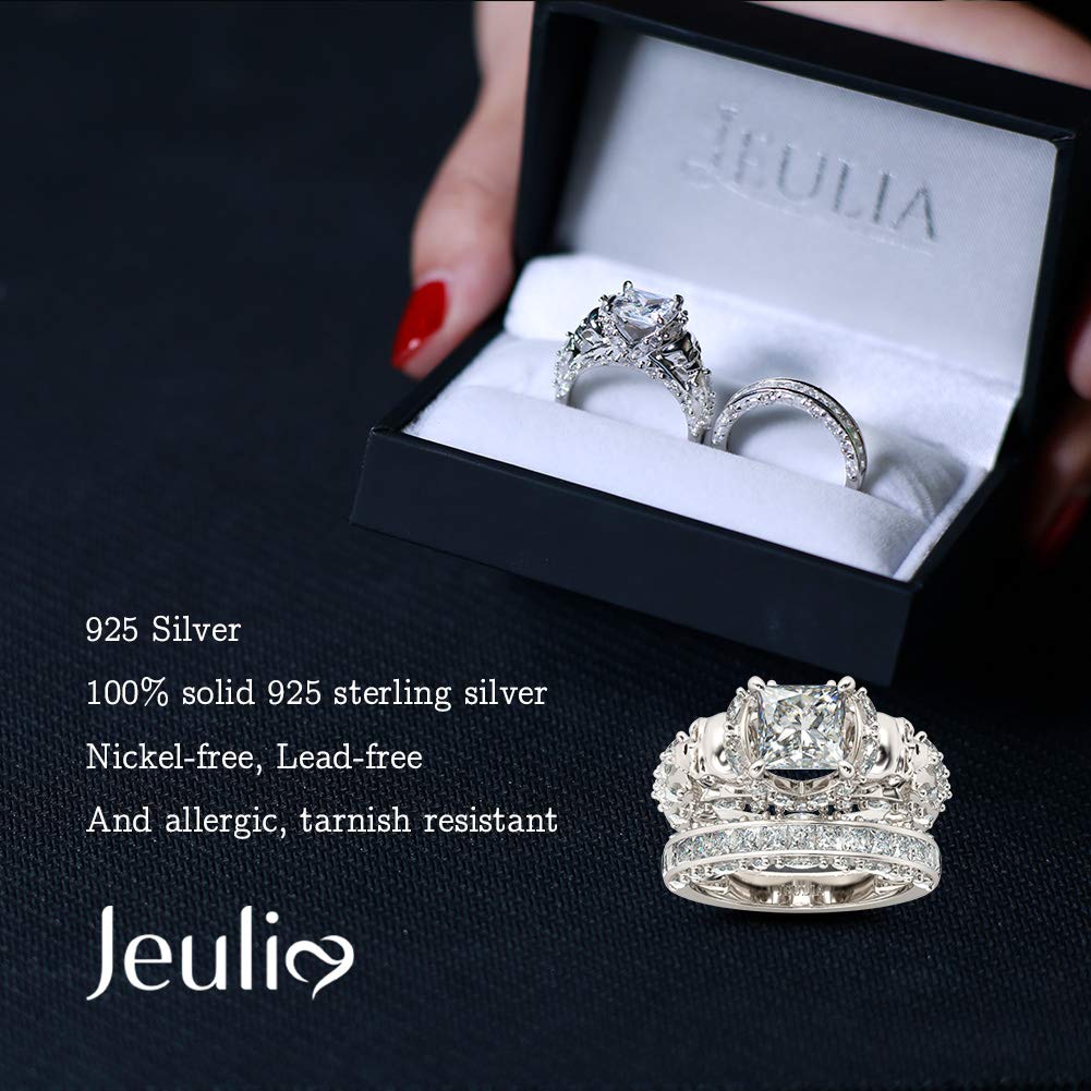 Piece Jeulia Carat Engraved Women's Sterling Silver Rings