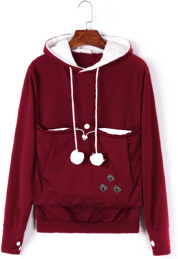 VincentDeep Unisex Cat Ear Big Kangaroo Pouch Hoodie Long Sleeve Pet Cat Dog Holder Carrier Sweatshirt