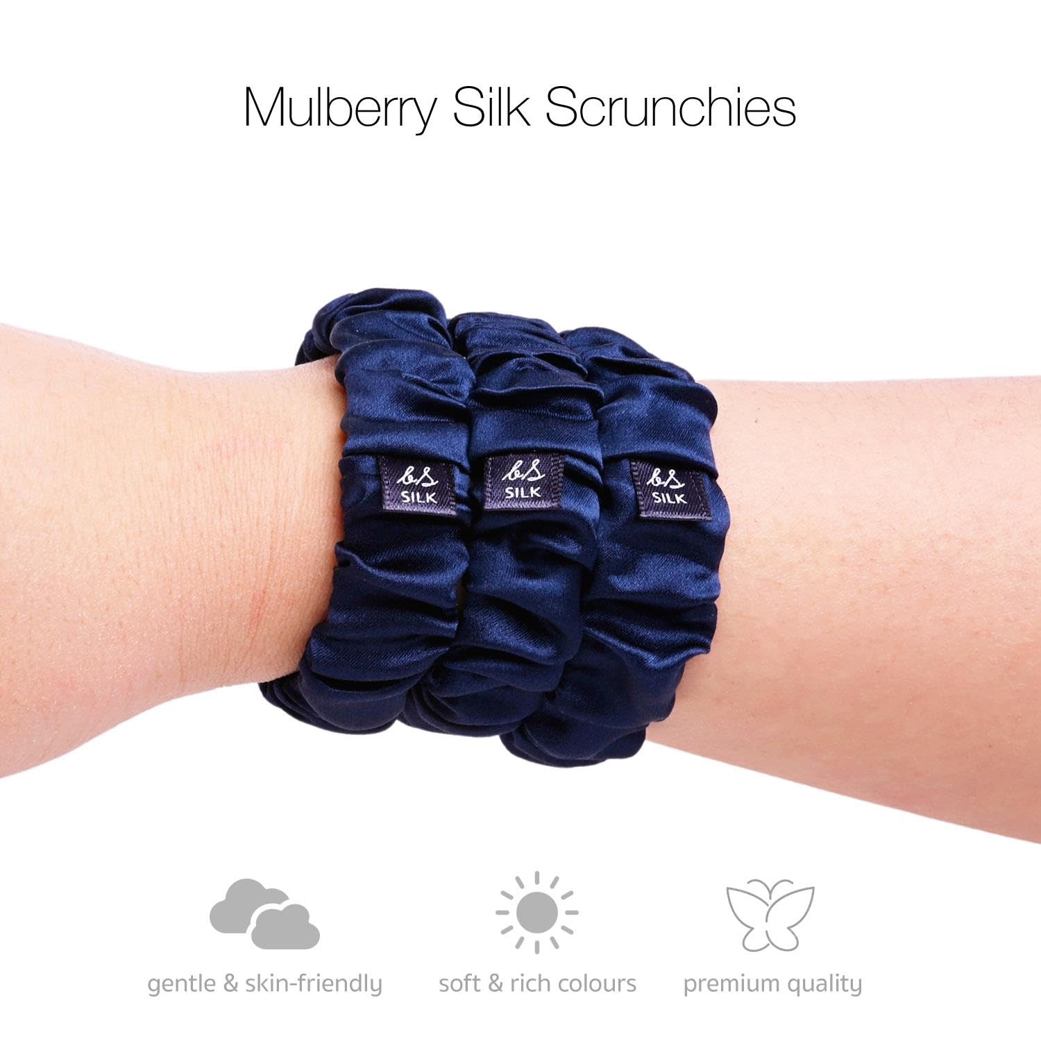 Basic Sense 3 PCS Pure Mulberry Silk Scrunchies for Women, Navy, 3 count (Pack of 1) - Image 3