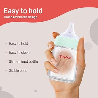 Pigeon Premium Glass Baby Feeding Bottle for New Born | Japan's No.1 Brand | Wide Neck | BPA Free | with Added Anti-Colic | Infants | Toddlers | 0 Months+ Babies |160 ml