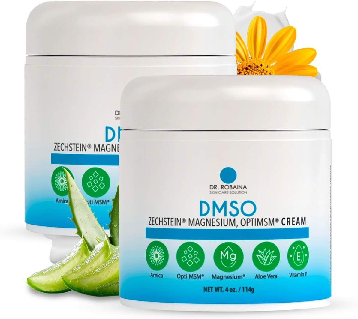 Dr. Robaina DMSO Cream – 99.9% Pure Dimethyl Sulfoxide | Formula with Zechstein Magnesium, Arnica, Aloe Vera & Vitamin E | Topical Cream for Body Wellness
