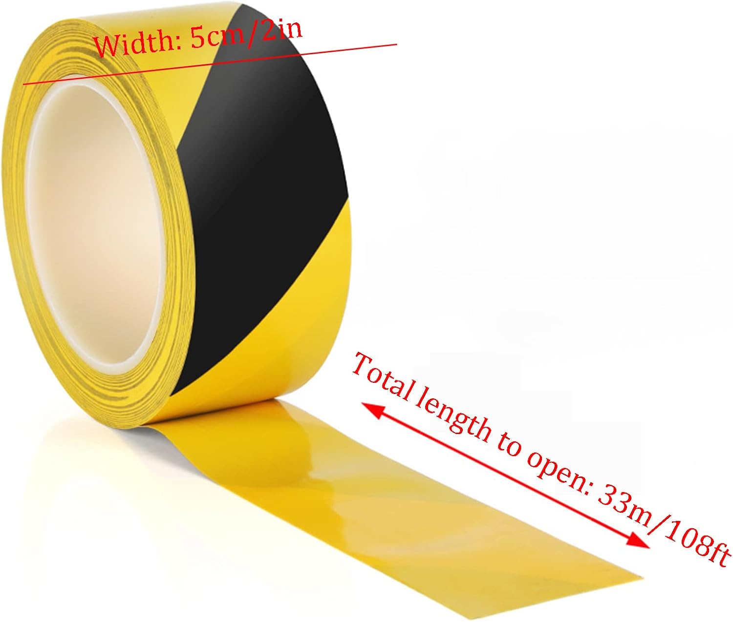 Hazard Warning Tape - 33M X 50Mm - PVC Adhesive Marking Barrier Tape, Safety Tapes Roll - Lane + Social Distancing Marking-Floor Tape Tape