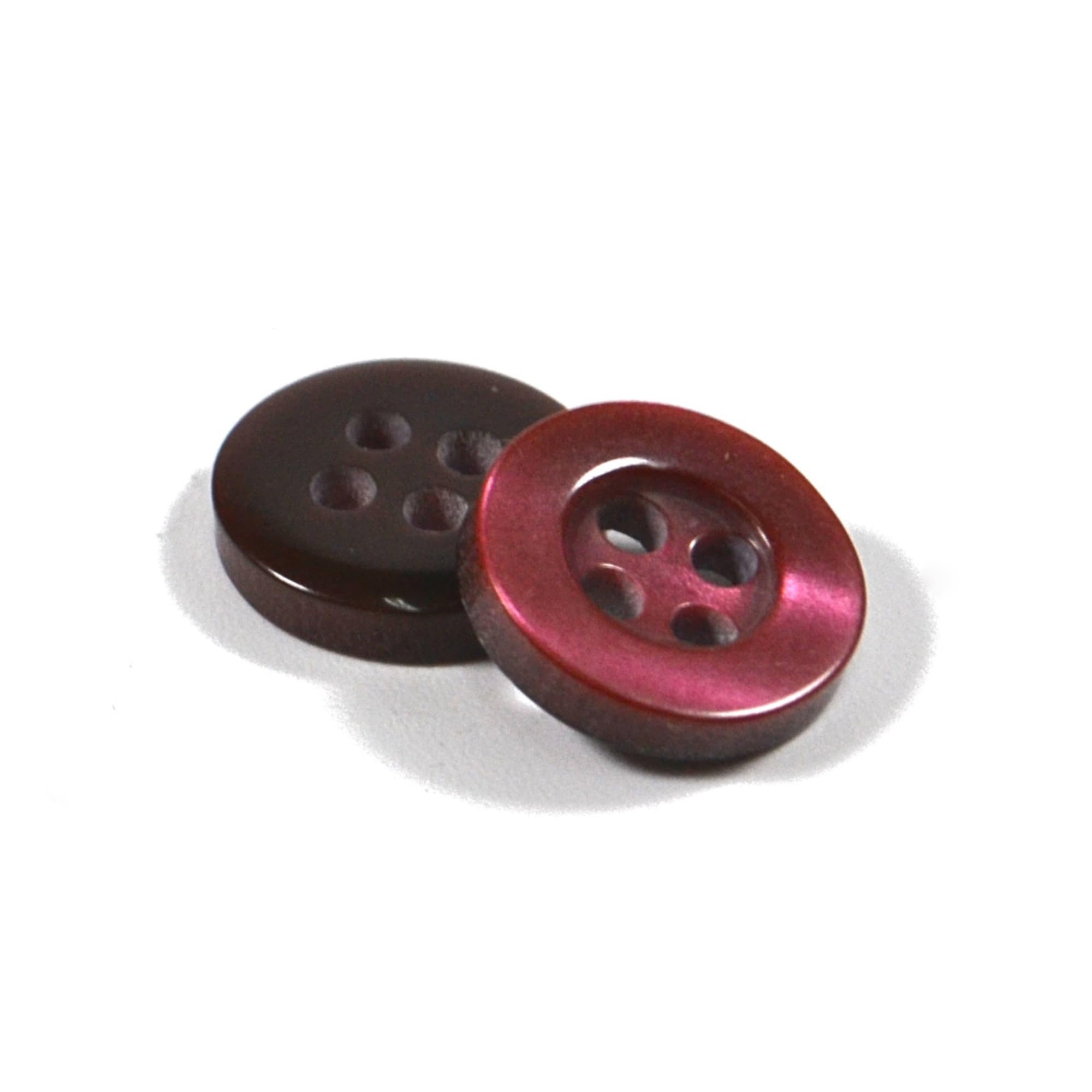 11mm Round Sew On Plastic Buttons for Shirts & Blouses - Pearlescent, Flat with 4 Holes, 18L - Pack of 20 - Wine - Image 2