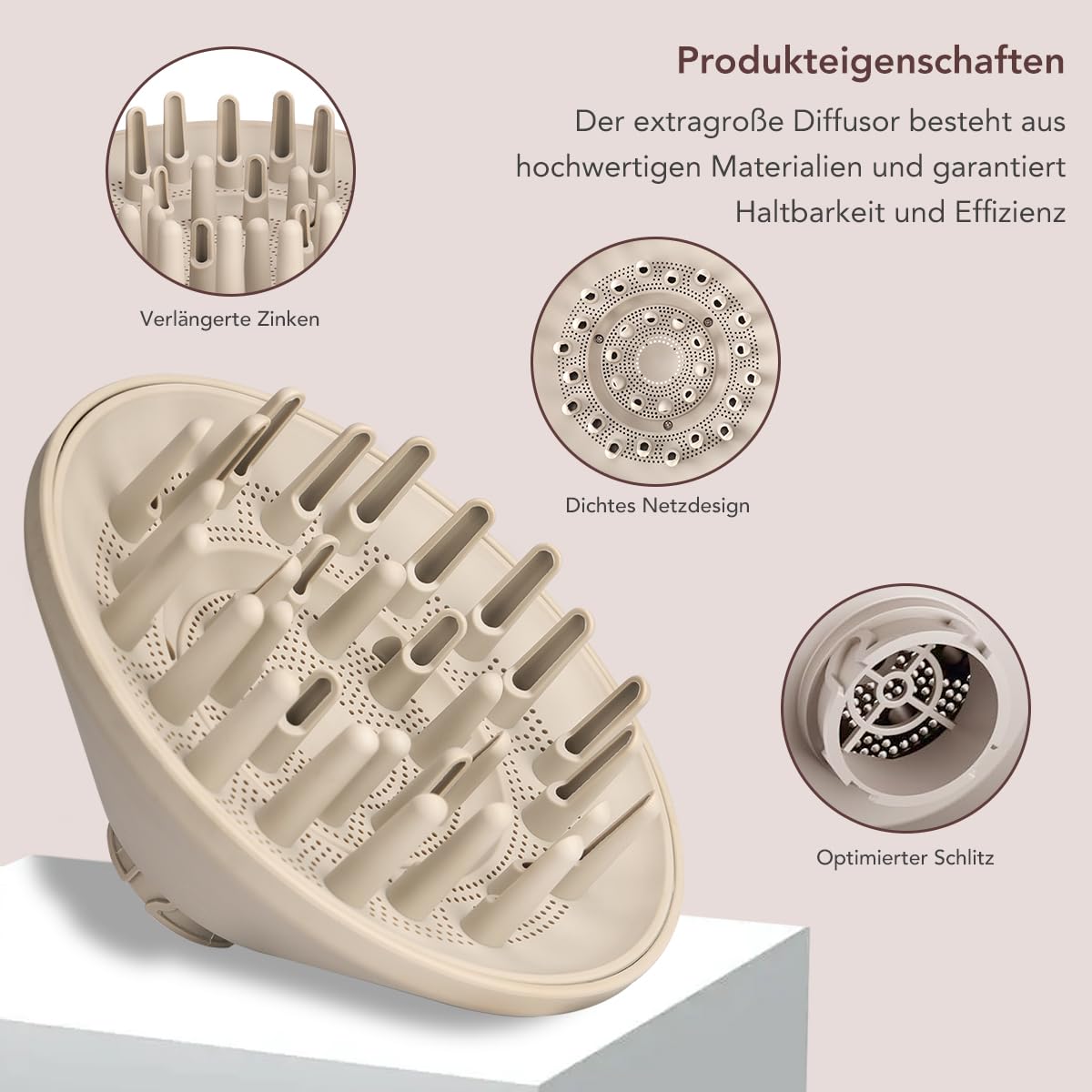 Wellen und Locken Diffusor-Aufsatz für Shark FlexStyle Luftstyler, Vergrößertes Design für schnelleres Trocknen, verleiht lockigem und welligem Haar mehr Volumen, Struktur und Definition, Stein