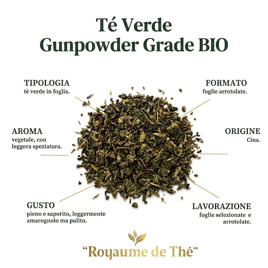 Beebunch Tè Verde Gunpowder 1kg – Tè Verde Sfuso Cinese 100% Naturale – Foglie di Tè Premium Ricche di Antiossidanti – Ideale per Energia, Metabolismo e Benessere (1 kg)