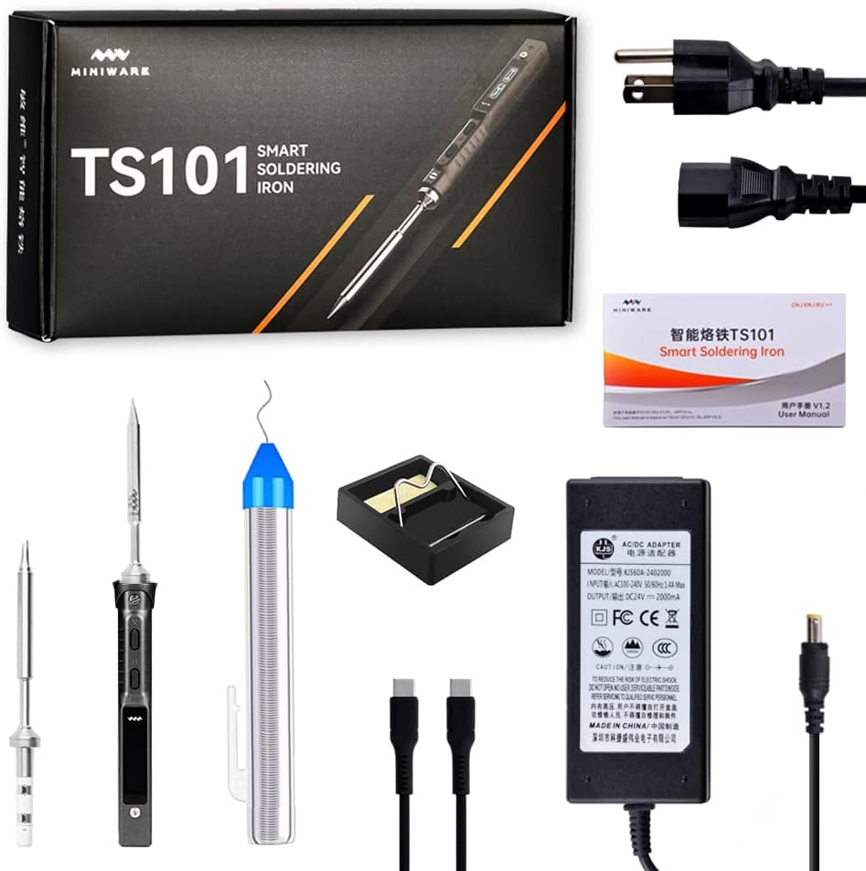 TS101 Digital OLED Programmable Pocket 65W Electric Portable Smart Soldering Iron Kit Fast Heat Embedded Interface DC 5525 Acceleration Sensors STM32 Chip with B2+BC2 Tip Kit
