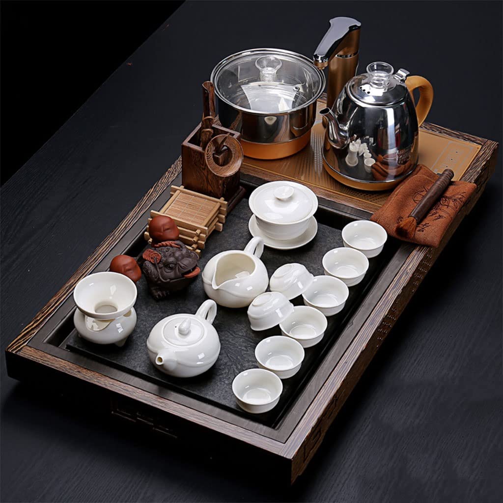 DFGHNBVC Chinese Kongfu Tea Set, Ceramic Porcelain Tea Set With Tea Cup, Teapot, Tea Caddy, Tea Tray,Tea Clip,Tea Towel Suitable For Travel, Home,A