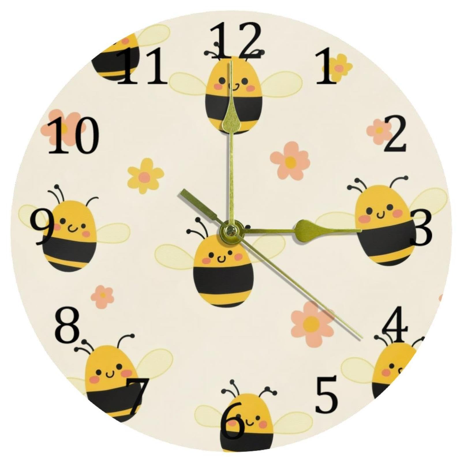 Horloge murale florale abeilles 24 cm silencieuse sans tic-tac à piles pour chambre