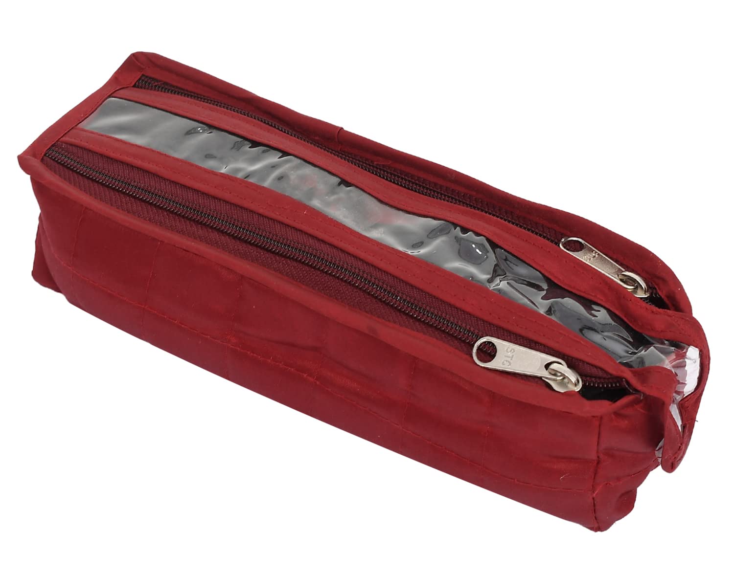 Kuber Industries Multipurpose Satin 1 Rod Bangle Box/Organizer/Case with 2 Way Zipper (Maroon)-49LUG415