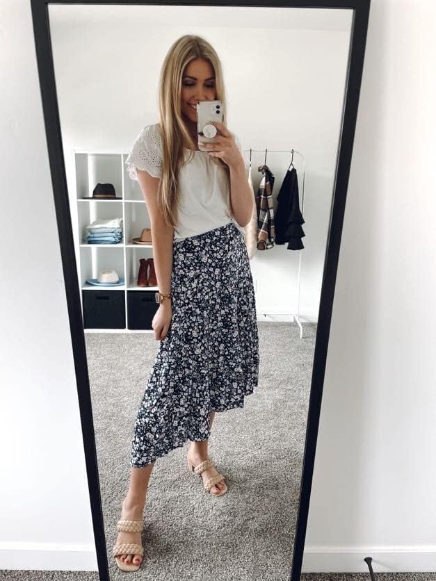 PRETTYGARDEN Women's Ditzy Floral Print Midi Skirt Boho Elastic High Waist Long Skirts for Women Trendy High Low Hem - Image 4