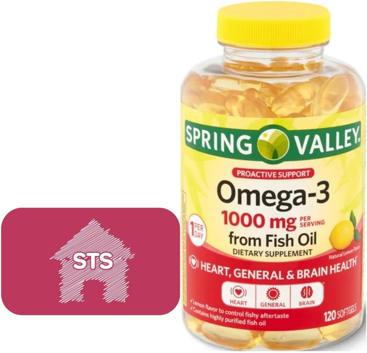 Spring Valley Omega-3 from Fish Oil, 1000 mg, 120 Count + STS Fridge Magnet.
