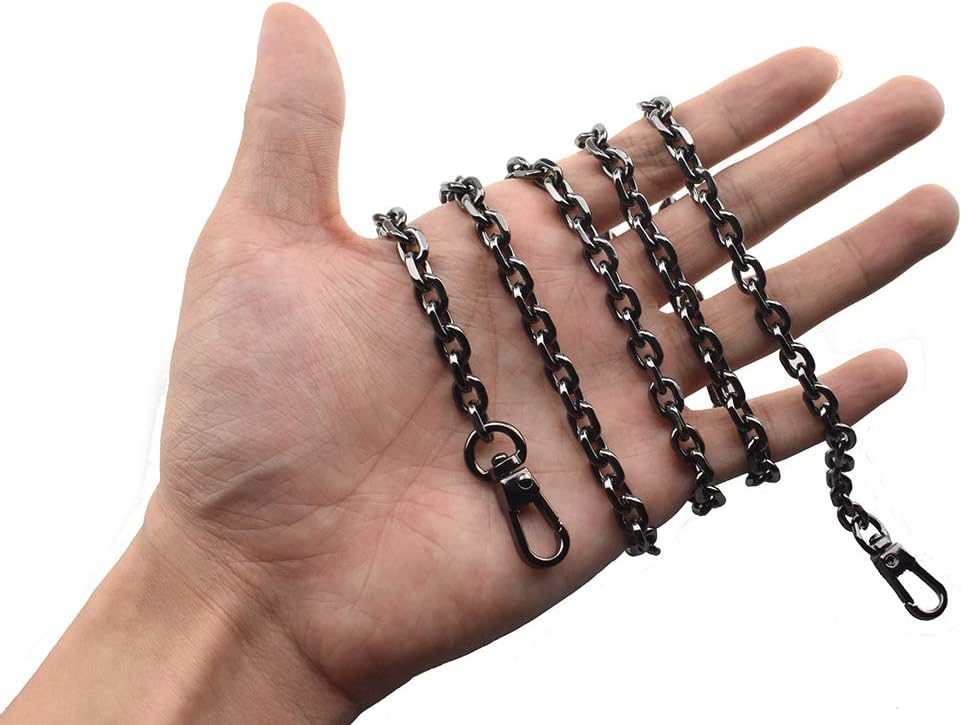 HAHIYO Mini Pochette Purse Chain Strap Thin Wide 6mm for LV Length 39.4 inches Thick 2mm Shiny Black for Shoulder Cross Body Sling Handbag Wallet Clutch Comfortable Flat Metal Strap 1 Pack