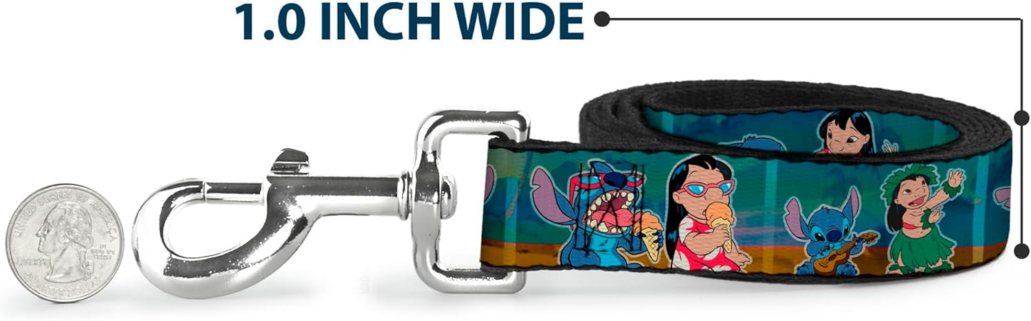 Buckle-Down Dog Leash Lilo Stitch 5 Scene Blocks 6 Feet Long 1.0 Inch Wide, Multicolor (DL-6FT-WDY301)