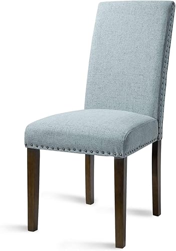 Miniatura 8 de Juego de 2 sillas de comedor de tela con clavos de cobre y patas de madera maciza Madera Azul oscuro