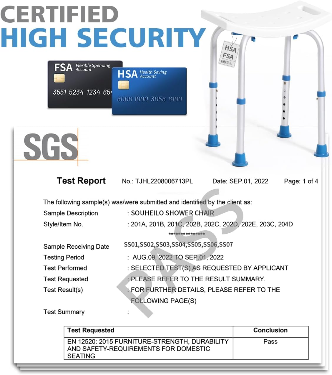 FSA/HSA Eligible Shower Chair for Inside Shower, Shower Stool for Insidetub, Tool-Free Assembly Shower Seat for Bathtub, Shower Bath Chairs for Seniors/Disabled by SOUHEILO Basic Rectangular Shower Stool